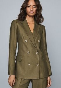 Reiss Double Breasted Blazer in Khaki Green